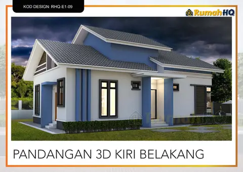 Pandangan 3D 5 daripada 5, rumah RHQ-E1-09 — Banglo 1 Tingkat · 4 Bilik · 3 Bilik Air
