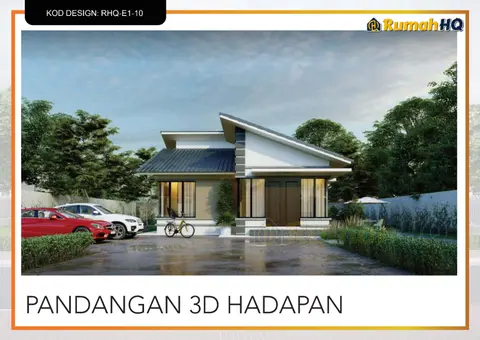 Pandangan 3D 2 daripada 5, rumah RHQ-E1-10 — Banglo 1 Tingkat · 3 Bilik · 3 Bilik Air