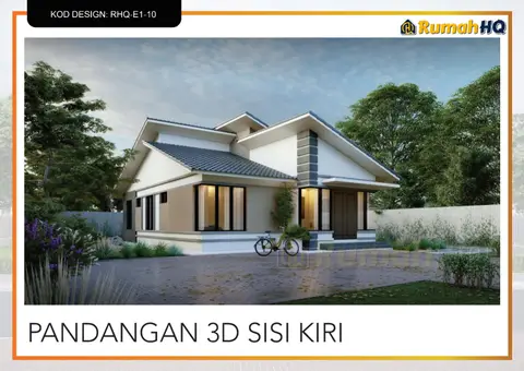 Pandangan 3D 3 daripada 5, rumah RHQ-E1-10 — Banglo 1 Tingkat · 3 Bilik · 3 Bilik Air