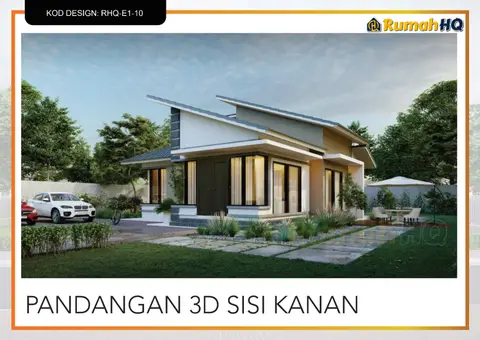 Pandangan 3D 4 daripada 5, rumah RHQ-E1-10 — Banglo 1 Tingkat · 3 Bilik · 3 Bilik Air