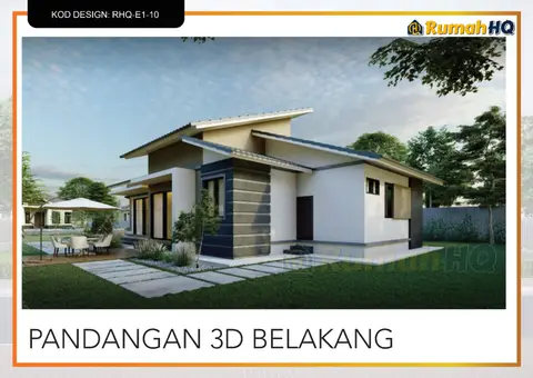 Pandangan 3D 5 daripada 5, rumah RHQ-E1-10 — Banglo 1 Tingkat · 3 Bilik · 3 Bilik Air