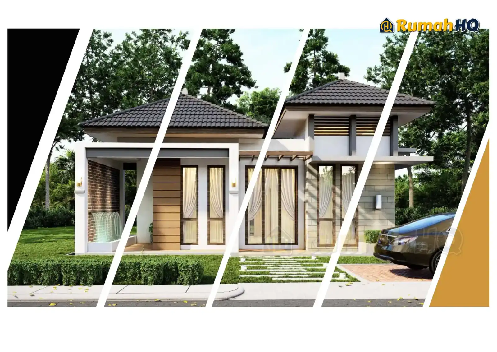 Design rumah RHQ-E2-04, pandangan 3D bahagian depan — Banglo Mini 1 Tingkat · 2 Bilik · 1 Bilik Air