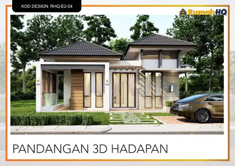Pandangan 3D 2 daripada 5, rumah RHQ-E2-04 — Banglo Mini 1 Tingkat · 2 Bilik · 1 Bilik Air