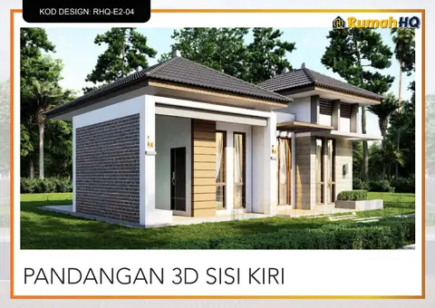 Pandangan 3D 3 daripada 5, rumah RHQ-E2-04 — Banglo Mini 1 Tingkat · 2 Bilik · 1 Bilik Air