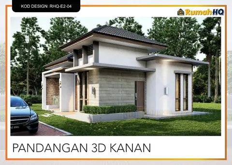 Pandangan 3D 4 daripada 5, rumah RHQ-E2-04 — Banglo Mini 1 Tingkat · 2 Bilik · 1 Bilik Air