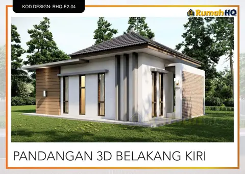 Pandangan 3D 5 daripada 5, rumah RHQ-E2-04 — Banglo Mini 1 Tingkat · 2 Bilik · 1 Bilik Air