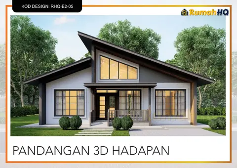 Pandangan 3D 2 daripada 5, rumah RHQ-E2-05 — Banglo Mini 1 Tingkat · 2 Bilik · 2 Bilik Air