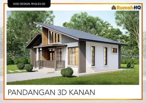 Pandangan 3D 4 daripada 5, rumah RHQ-E2-05 — Banglo Mini 1 Tingkat · 2 Bilik · 2 Bilik Air