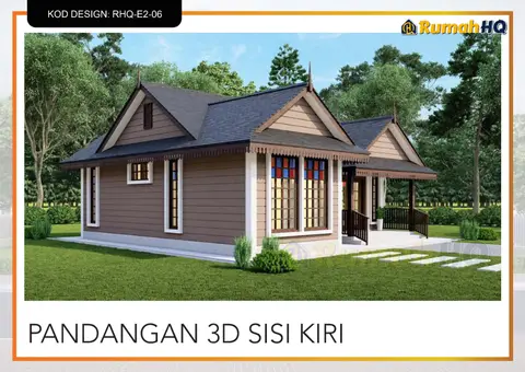 Pandangan 3D 3 daripada 5, rumah RHQ-E2-06 — Banglo Mini 1 Tingkat · 2 Bilik · 2 Bilik Air