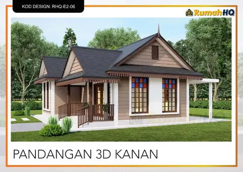 Pandangan 3D 4 daripada 5, rumah RHQ-E2-06 — Banglo Mini 1 Tingkat · 2 Bilik · 2 Bilik Air