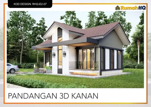 Pandangan 3D 4 daripada 5, rumah RHQ-E2-07 — Banglo Mini 1 Tingkat · 2 Bilik · 2 Bilik Air