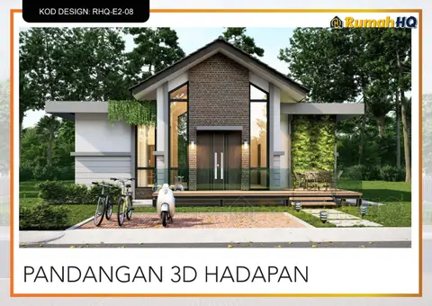 Pandangan 3D 2 daripada 5, rumah RHQ-E2-08 — Banglo Mini 1 Tingkat · 2 Bilik · 1 Bilik Air