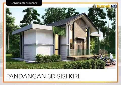 Pandangan 3D 3 daripada 5, rumah RHQ-E2-08 — Banglo Mini 1 Tingkat · 2 Bilik · 1 Bilik Air