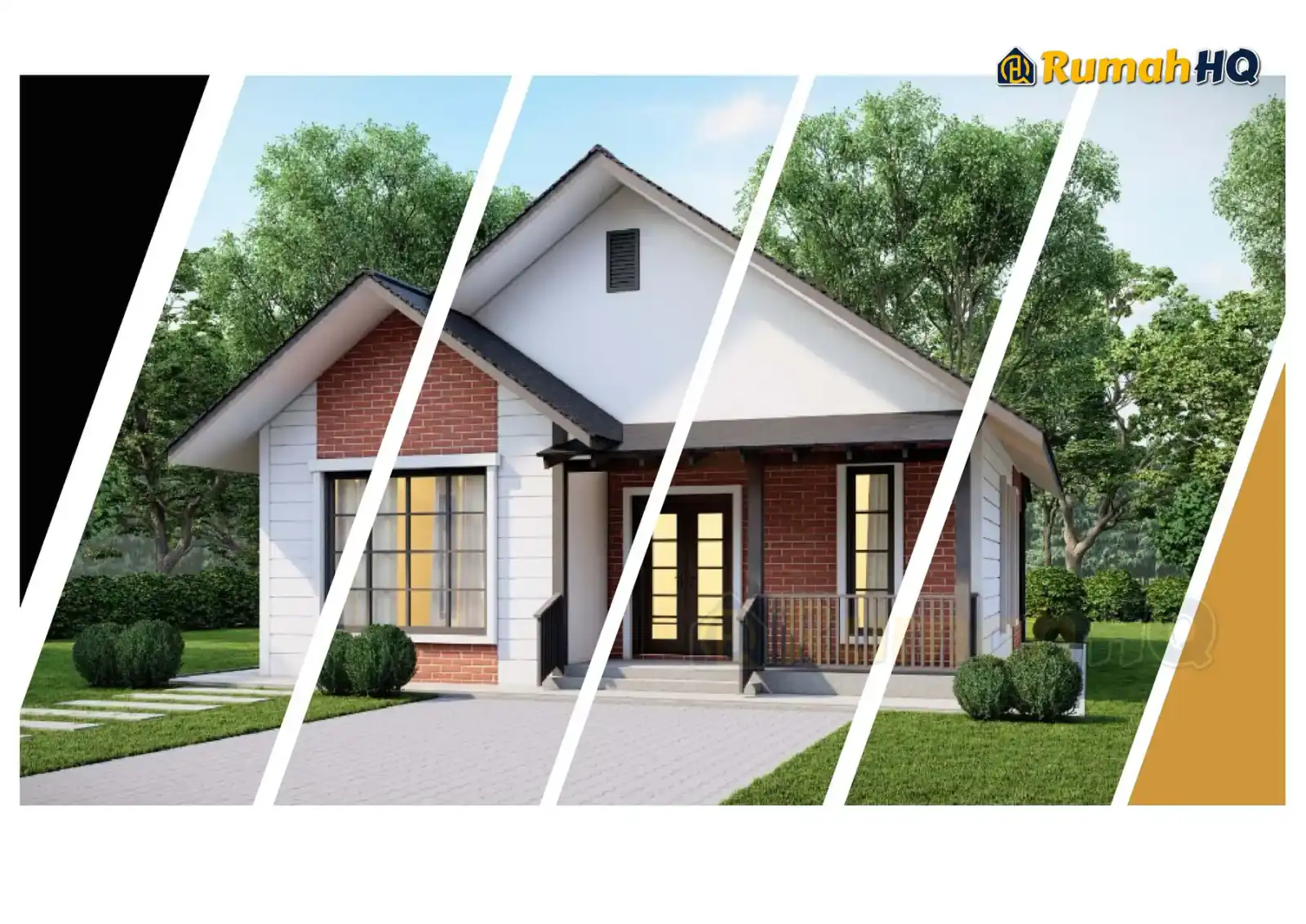 Design rumah RHQ-E2-09, pandangan 3D bahagian depan — Banglo Mini 1 Tingkat · 2 Bilik · 1 Bilik Air