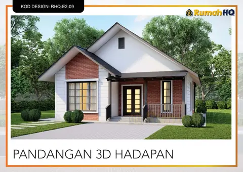 Pandangan 3D 2 daripada 5, rumah RHQ-E2-09 — Banglo Mini 1 Tingkat · 2 Bilik · 1 Bilik Air