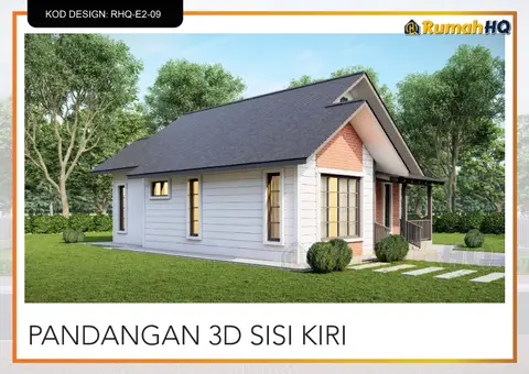 Pandangan 3D 3 daripada 5, rumah RHQ-E2-09 — Banglo Mini 1 Tingkat · 2 Bilik · 1 Bilik Air