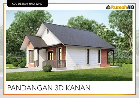 Pandangan 3D 4 daripada 5, rumah RHQ-E2-09 — Banglo Mini 1 Tingkat · 2 Bilik · 1 Bilik Air