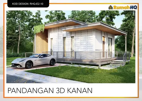 Pandangan 3D 4 daripada 5, rumah RHQ-E2-10 — Banglo Mini 1 Tingkat · 2 Bilik · 1 Bilik Air