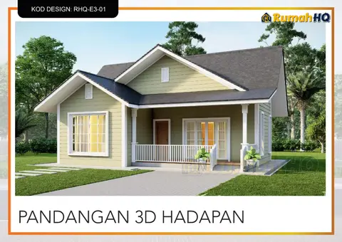 Pandangan 3D 2 daripada 5, rumah RHQ-E3-01 — Banglo Mini 1 Tingkat · 2 Bilik · 2 Bilik Air