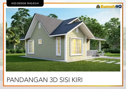 Pandangan 3D 3 daripada 5, rumah RHQ-E3-01 — Banglo Mini 1 Tingkat · 2 Bilik · 2 Bilik Air