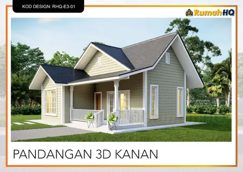 Pandangan 3D 4 daripada 5, rumah RHQ-E3-01 — Banglo Mini 1 Tingkat · 2 Bilik · 2 Bilik Air