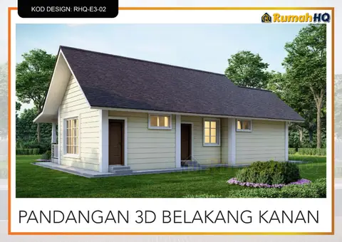 Pandangan 3D 5 daripada 5, rumah RHQ-E3-02 — Banglo Mini 1 Tingkat · 2 Bilik · 2 Bilik Air