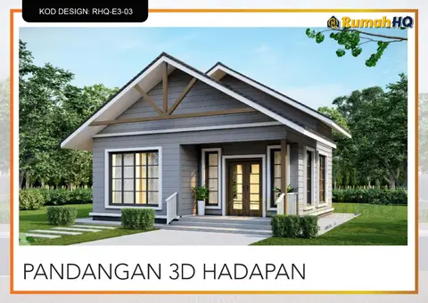 Pandangan 3D 2 daripada 5, rumah RHQ-E3-03 — Banglo Mini 1 Tingkat · 2 Bilik · 2 Bilik Air
