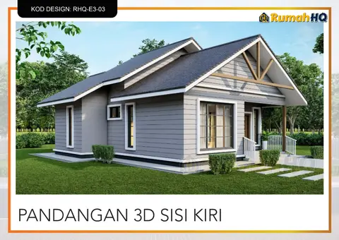 Pandangan 3D 3 daripada 5, rumah RHQ-E3-03 — Banglo Mini 1 Tingkat · 2 Bilik · 2 Bilik Air