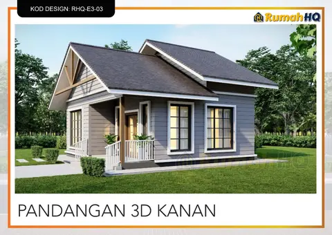 Pandangan 3D 4 daripada 5, rumah RHQ-E3-03 — Banglo Mini 1 Tingkat · 2 Bilik · 2 Bilik Air