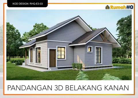 Pandangan 3D 5 daripada 5, rumah RHQ-E3-03 — Banglo Mini 1 Tingkat · 2 Bilik · 2 Bilik Air