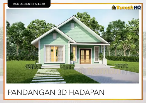 Pandangan 3D 2 daripada 5, rumah RHQ-E3-04 — Banglo Mini 1 Tingkat · 2 Bilik · 2 Bilik Air