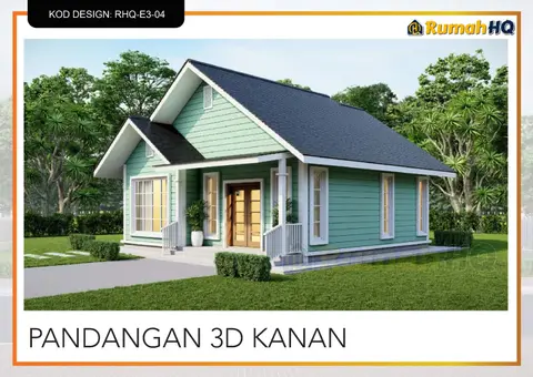 Pandangan 3D 4 daripada 5, rumah RHQ-E3-04 — Banglo Mini 1 Tingkat · 2 Bilik · 2 Bilik Air