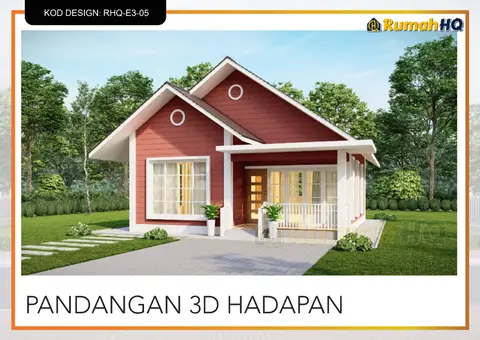 Pandangan 3D 2 daripada 5, rumah RHQ-E3-05 — Banglo Mini 1 Tingkat · 2 Bilik · 2 Bilik Air