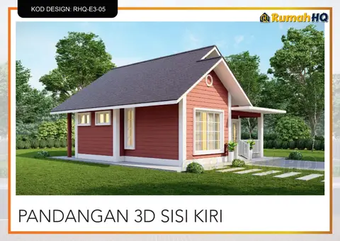 Pandangan 3D 3 daripada 5, rumah RHQ-E3-05 — Banglo Mini 1 Tingkat · 2 Bilik · 2 Bilik Air