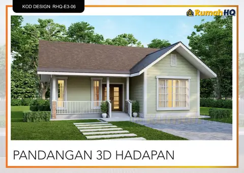 Pandangan 3D 2 daripada 5, rumah RHQ-E3-06 — Banglo Mini 1 Tingkat · 2 Bilik · 2 Bilik Air