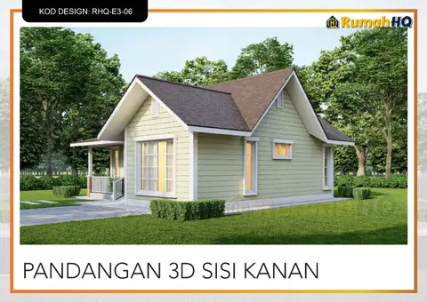 Pandangan 3D 3 daripada 5, rumah RHQ-E3-06 — Banglo Mini 1 Tingkat · 2 Bilik · 2 Bilik Air