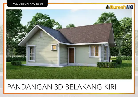Pandangan 3D 5 daripada 5, rumah RHQ-E3-06 — Banglo Mini 1 Tingkat · 2 Bilik · 2 Bilik Air