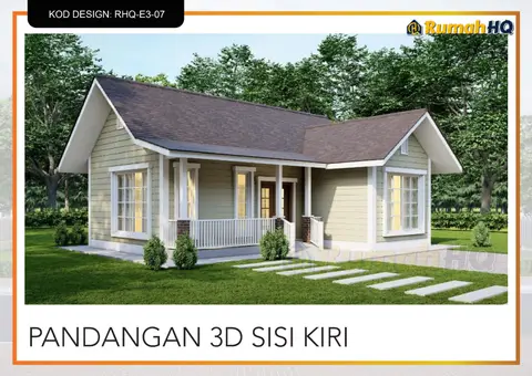Pandangan 3D 3 daripada 5, rumah RHQ-E3-07 — Banglo Mini 1 Tingkat · 2 Bilik · 2 Bilik Air