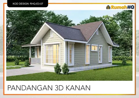 Pandangan 3D 4 daripada 5, rumah RHQ-E3-07 — Banglo Mini 1 Tingkat · 2 Bilik · 2 Bilik Air