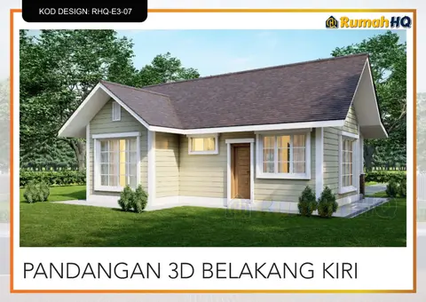 Pandangan 3D 5 daripada 5, rumah RHQ-E3-07 — Banglo Mini 1 Tingkat · 2 Bilik · 2 Bilik Air