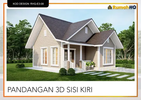 Pandangan 3D 3 daripada 5, rumah RHQ-E3-08 — Banglo Mini 1 Tingkat · 2 Bilik · 2 Bilik Air