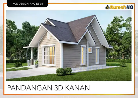 Pandangan 3D 4 daripada 5, rumah RHQ-E3-08 — Banglo Mini 1 Tingkat · 2 Bilik · 2 Bilik Air