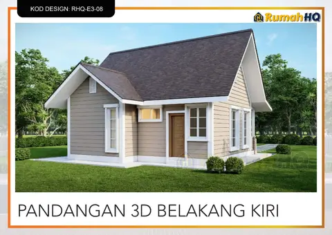 Pandangan 3D 5 daripada 5, rumah RHQ-E3-08 — Banglo Mini 1 Tingkat · 2 Bilik · 2 Bilik Air