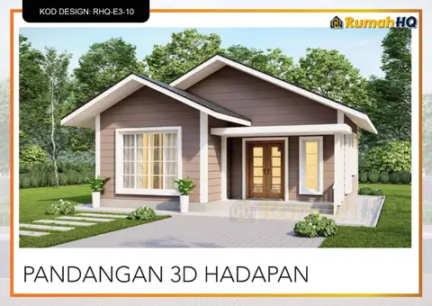 Pandangan 3D 2 daripada 5, rumah RHQ-E3-10 — Banglo Mini 1 Tingkat · 2 Bilik · 2 Bilik Air