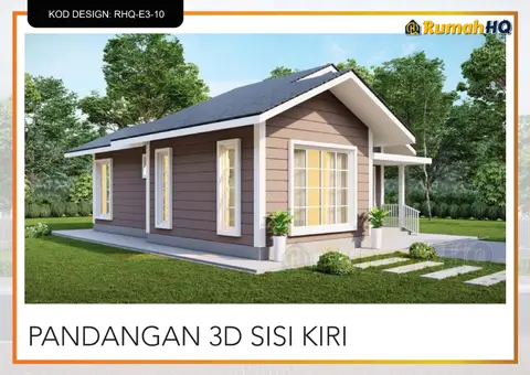 Pandangan 3D 3 daripada 5, rumah RHQ-E3-10 — Banglo Mini 1 Tingkat · 2 Bilik · 2 Bilik Air