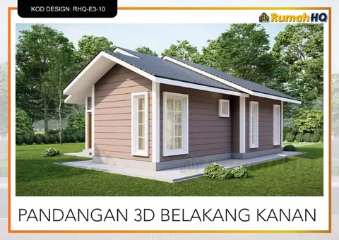 Pandangan 3D 5 daripada 5, rumah RHQ-E3-10 — Banglo Mini 1 Tingkat · 2 Bilik · 2 Bilik Air