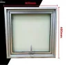 Tingkap bilik air: Top hung bingkai aluminium natural anodised, kaca frosted