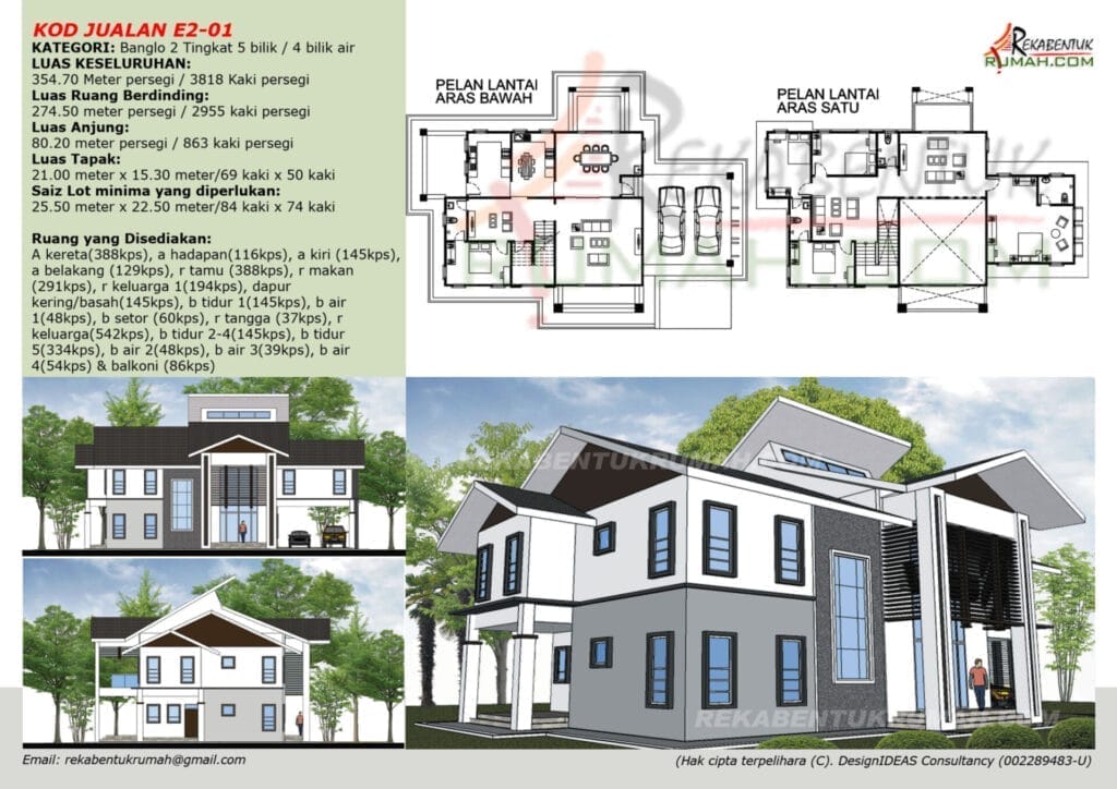 2 Tingkat <4,000 sqf 1 pelan rumah 2 tingkat
