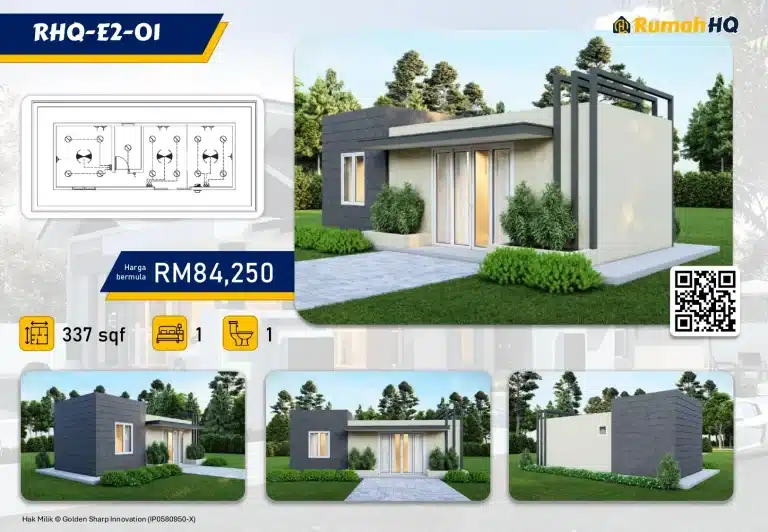 RHQ-E2-01 7 Compact modern home design, 337 sqft, 1 bedroom, 1 bathroom, priced at RM84,250 by Rumah HQ.