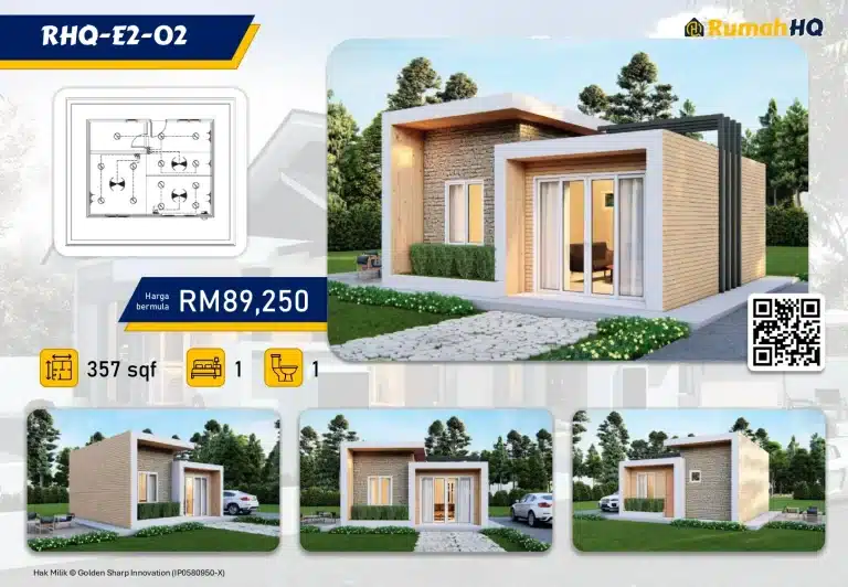 RHQ-E2-02 6 Modern compact house design with floor plan, 357 sqft, 1 bedroom, 1 bathroom, price starting RM89,250.